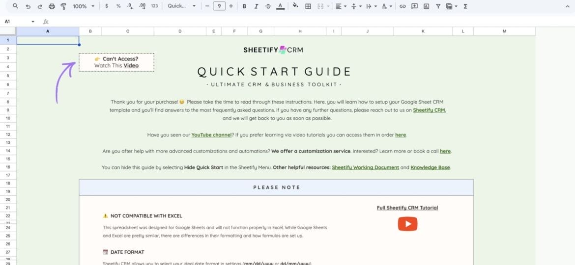 Sheetify CRM Quick Start Guide.